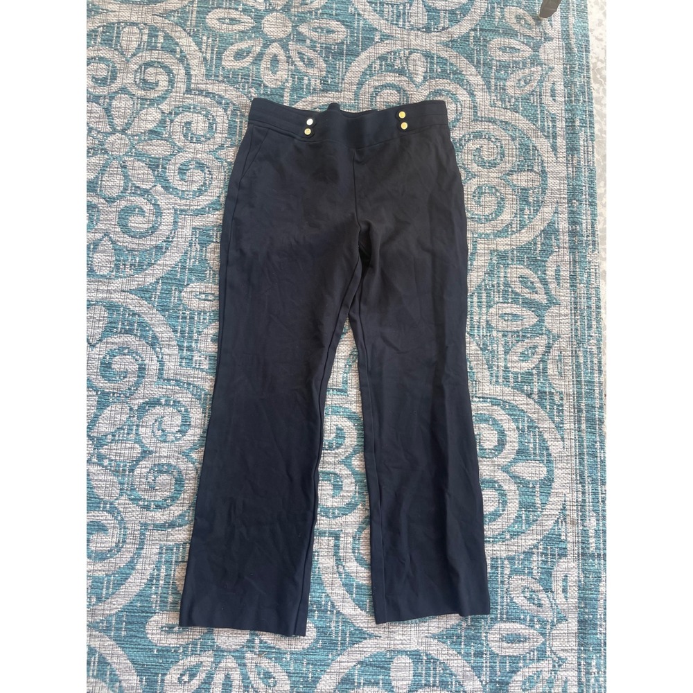 Anne Klein Black Sailor Wide Leg Dress Pants Gold Lion Buttons 12